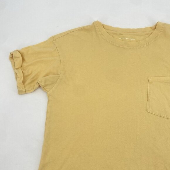 American Eagle Yellow Pocket Tee Short Sleeve Boxy Cropped Shirt Size Small - Picture 6 of 9